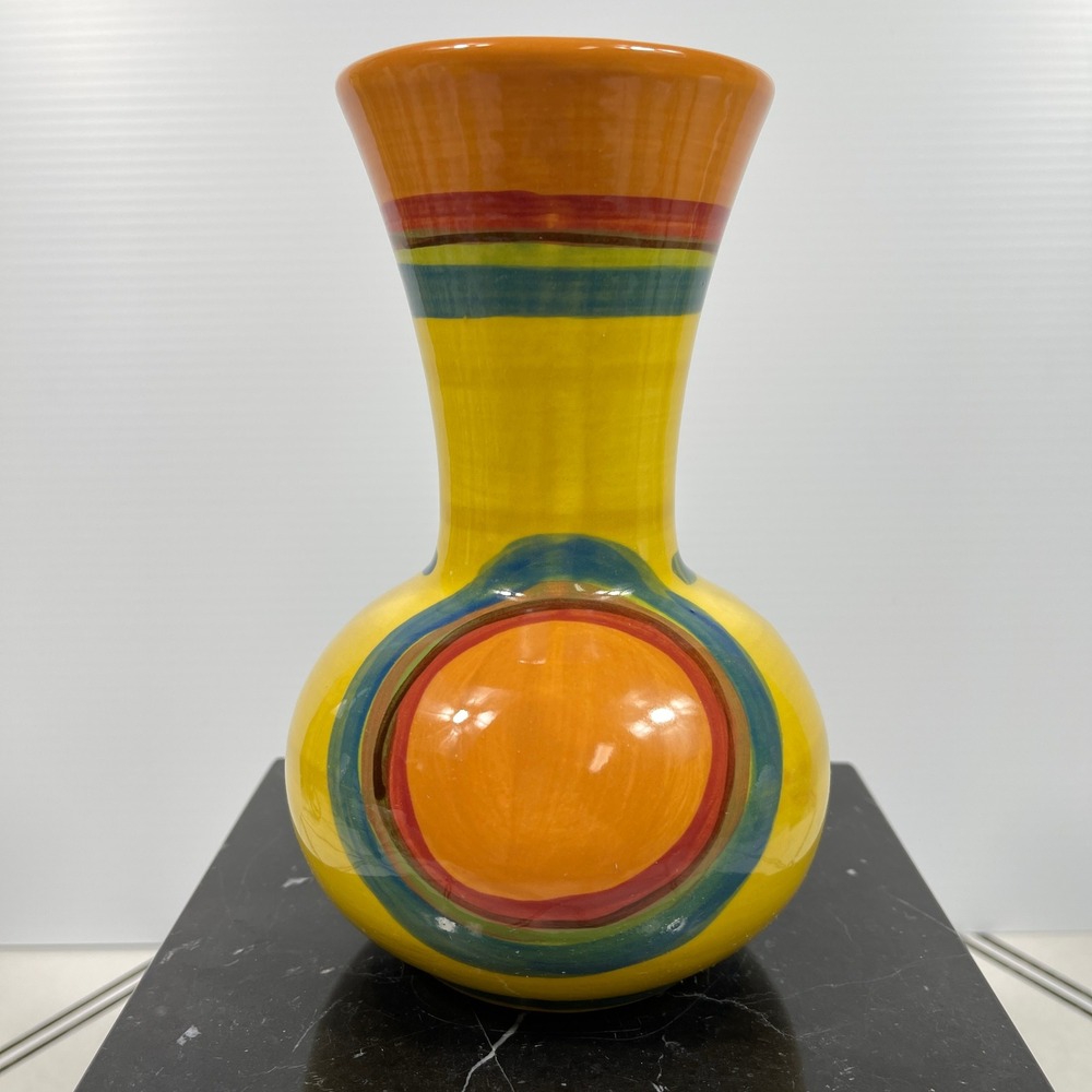 Gail Pittman Handpainted Vase USA Multicolor Glazed Pottery 7" Art Deco Style - Picture 3 of 7